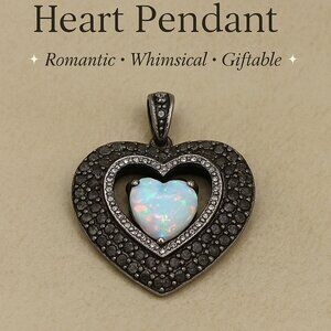 Vintage Opal & Marcasite Heart Pendant